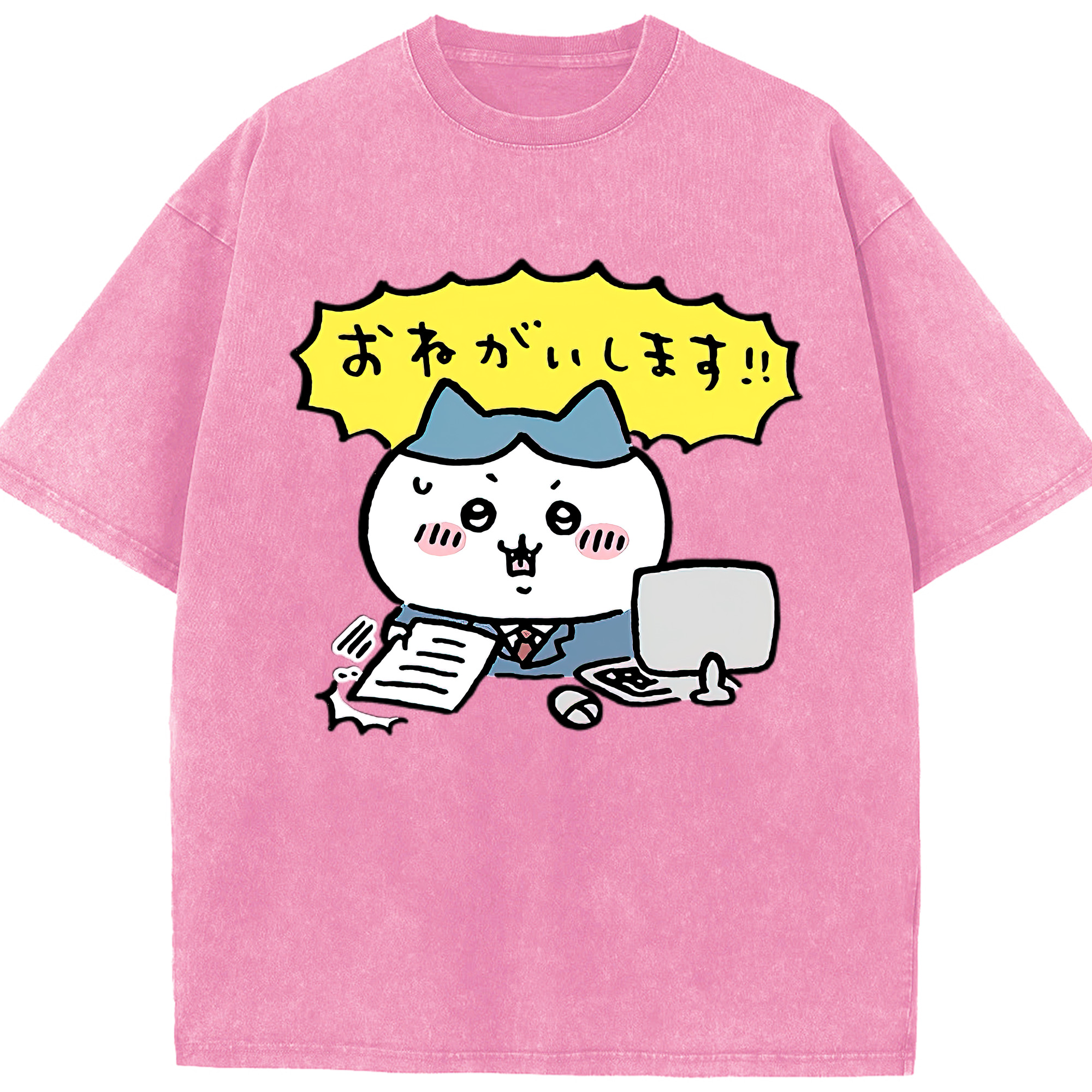 （画像用） ちいかわ ハチワレ Chii-kawa hachiware 綿100% ヴィンテージ風 半袖Tシャツ（フロントプリント）